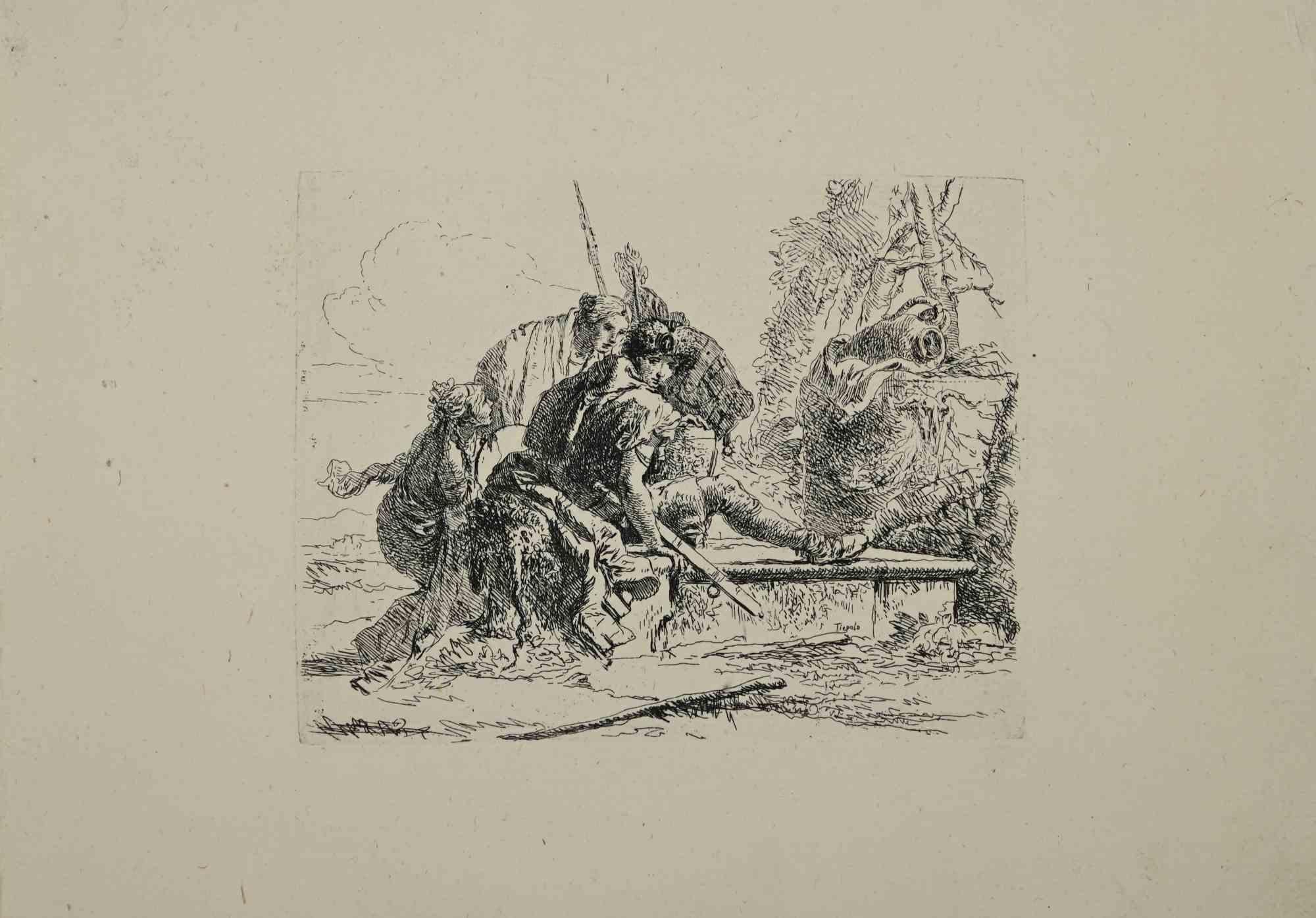 Giovanni Battista Tiepolo Figurative Print - Woman Soldiers - Etching by G.B. Tiepolo - 1785