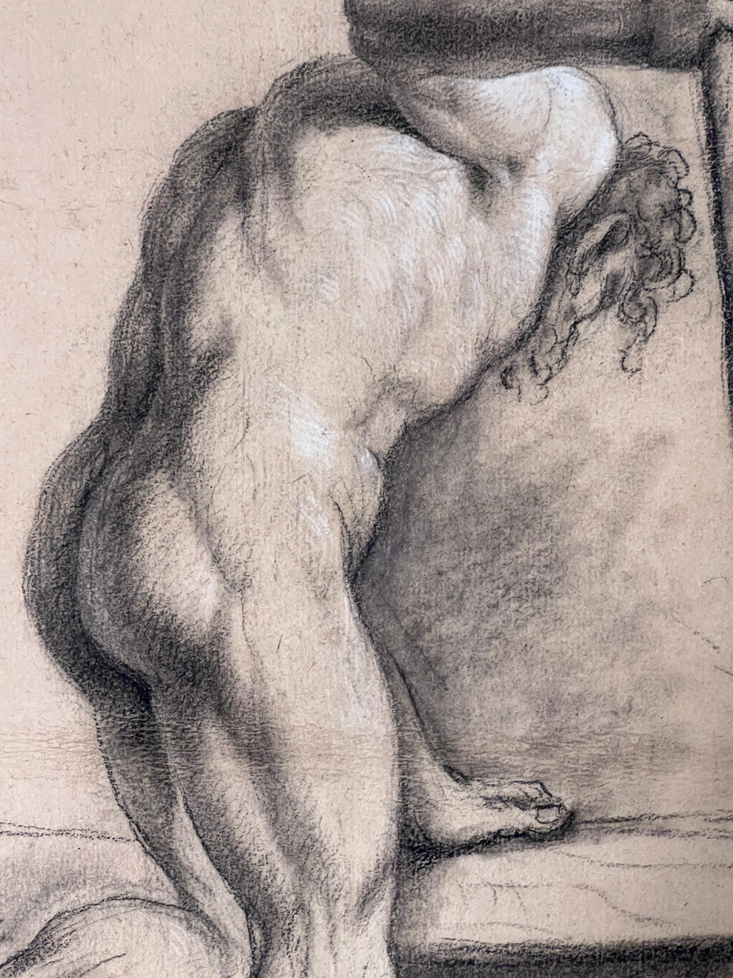 Étude d'un nu masculin avec une massue en bois
de Giovanni Battista Tonna (italien, 1760-1830)
fusain sur papier d'artiste, monté dans un cadre en carton
cadre monté : 22 x 16.5 pouces
papier d'artiste : 16 x 10.5 inches
Provenance : collection
