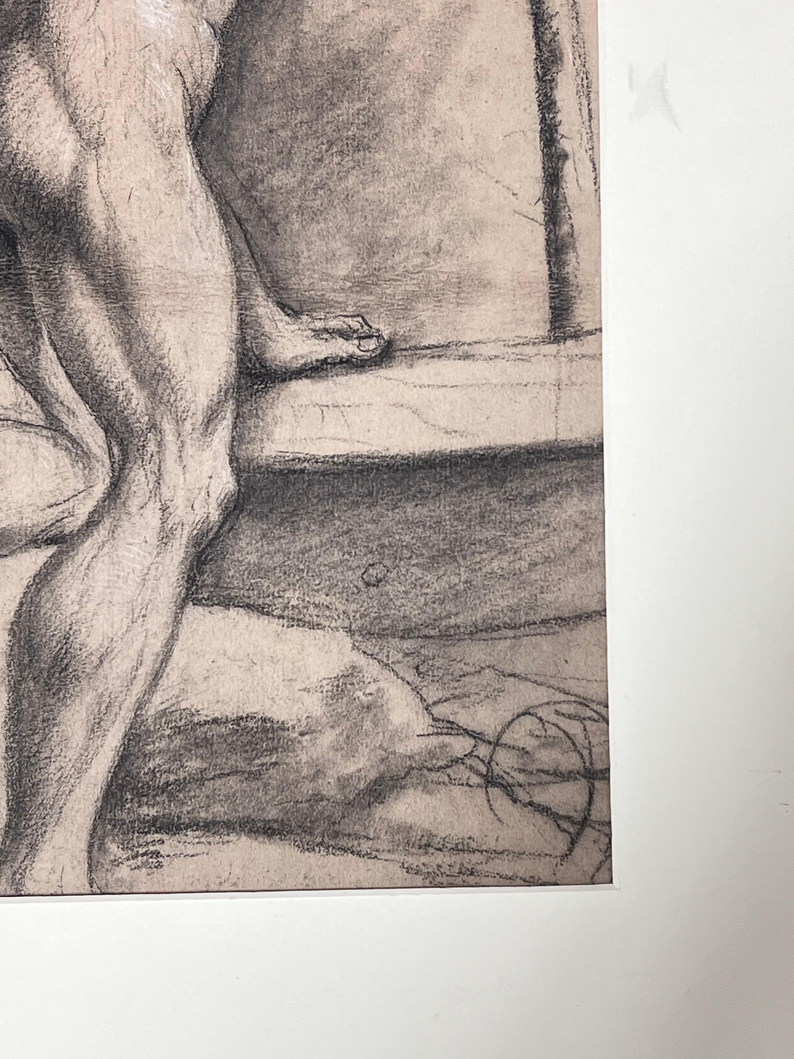 Beau dessin à la craie de maître ancien italien du 18e siècle Nu masculin avec une massue en bois en vente 3