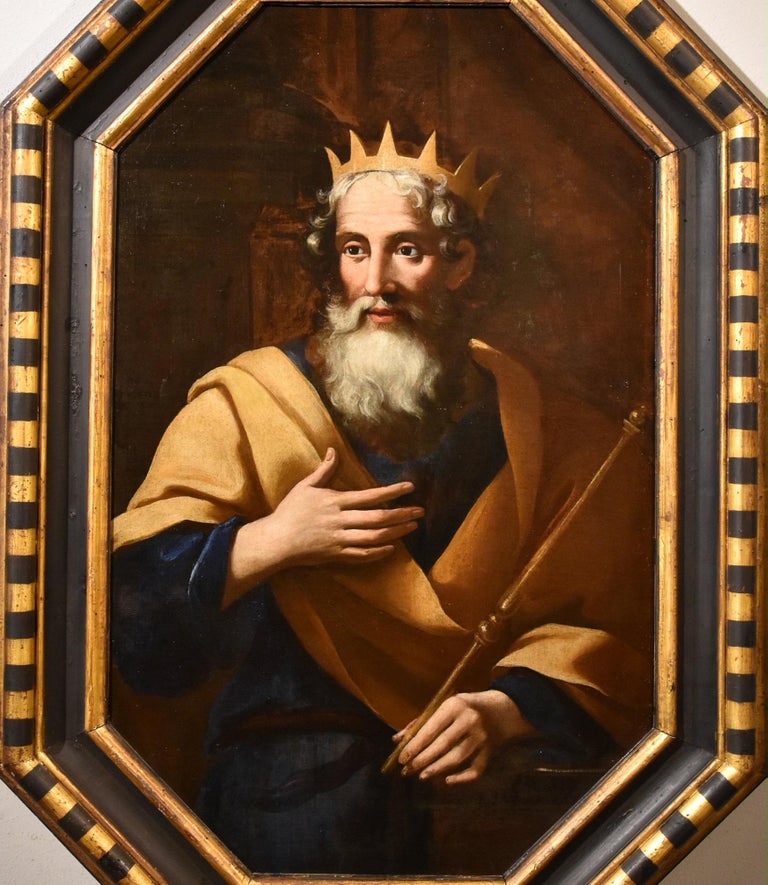 Giovanni Battista Venanzi da Pesaro (Pesaro, 1627 - 1705), attributable
Portrait of Solomon, the Wise King

Oil painting on canvas
cm. 104 x 65
within octagonal frame in lacquered and gilded wood cm. 130 x 91

The beautiful painting shows us an
