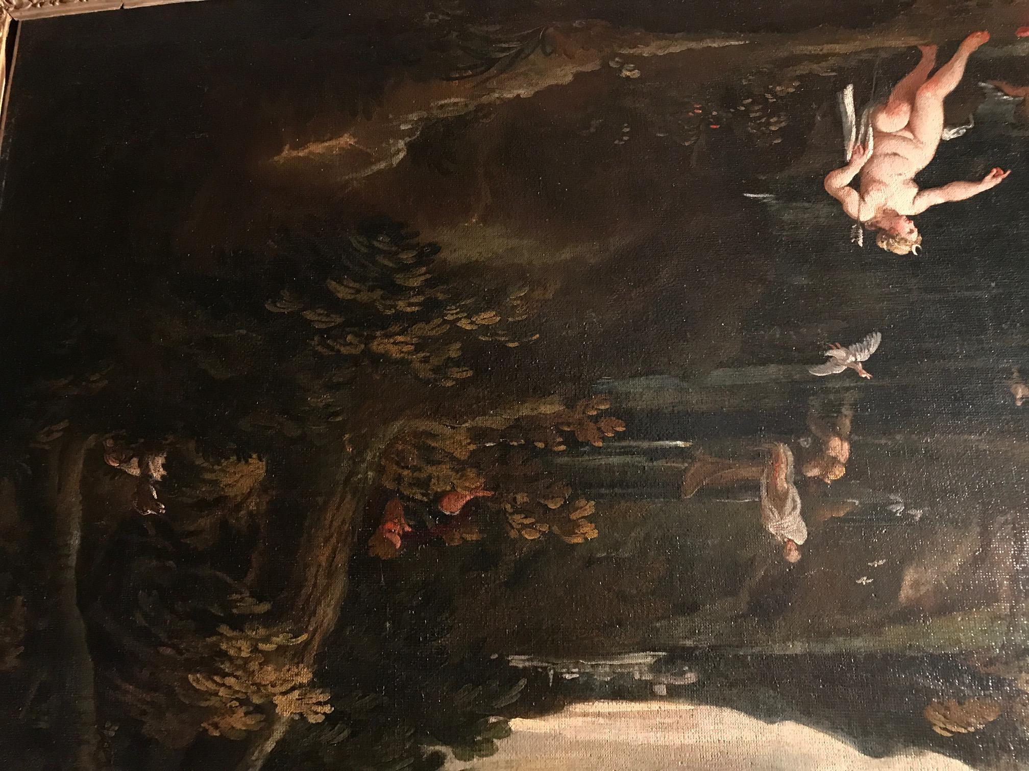L'histoire mythologique fascinante de Diane et Actéon se trouve dans les Métamorphoses d'Ovide. 
Provenance très importante d'une collection royale.  Fabuleux coeval en bois doré finement sculpté  cadre .
Giovanni Battista Viola (16 juin 1576 - 10