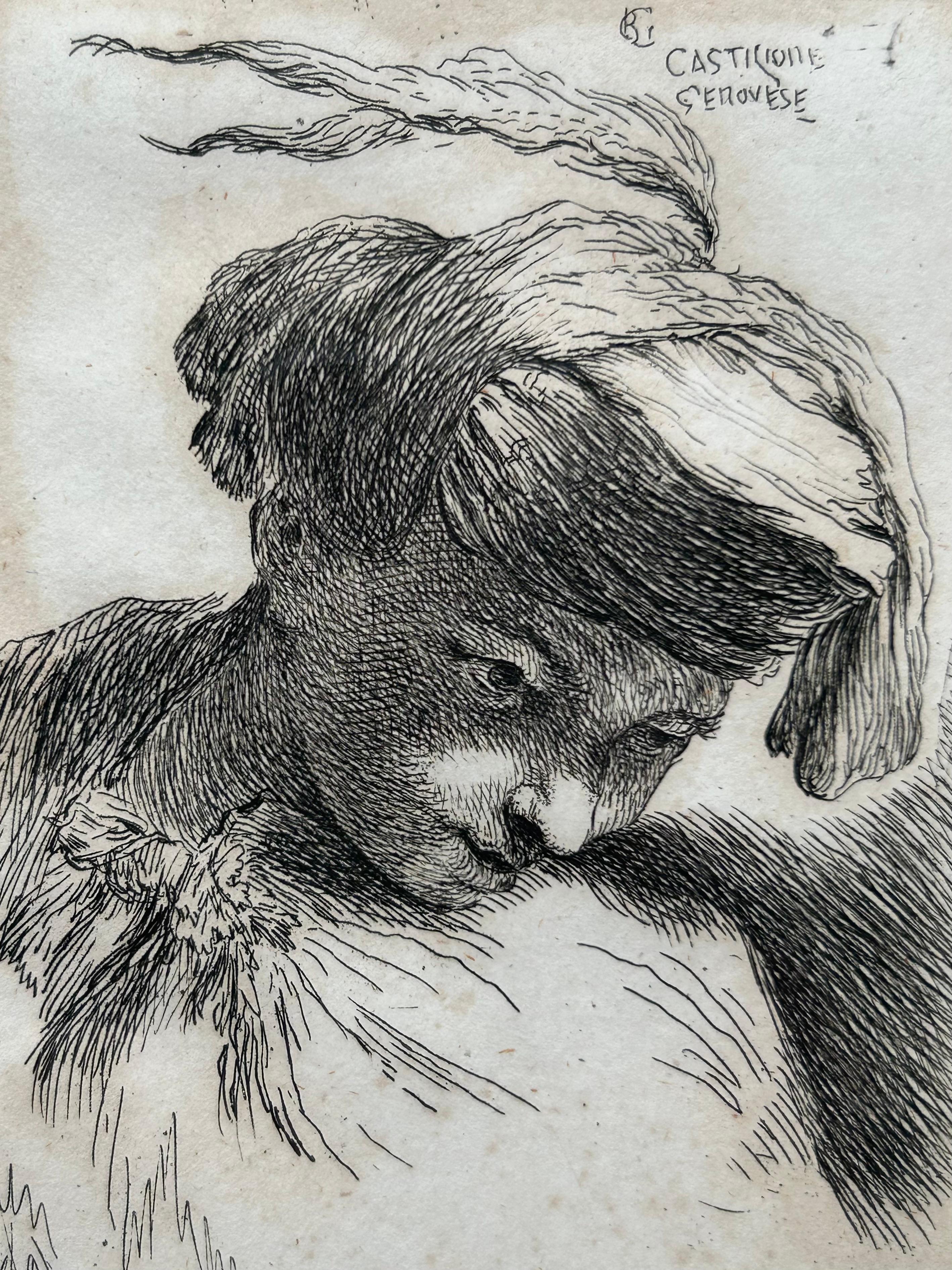 Giovanni Benedetto Castiglione, 1609-1664,  Young Man, Radierung um 1640 (Barock) im Angebot