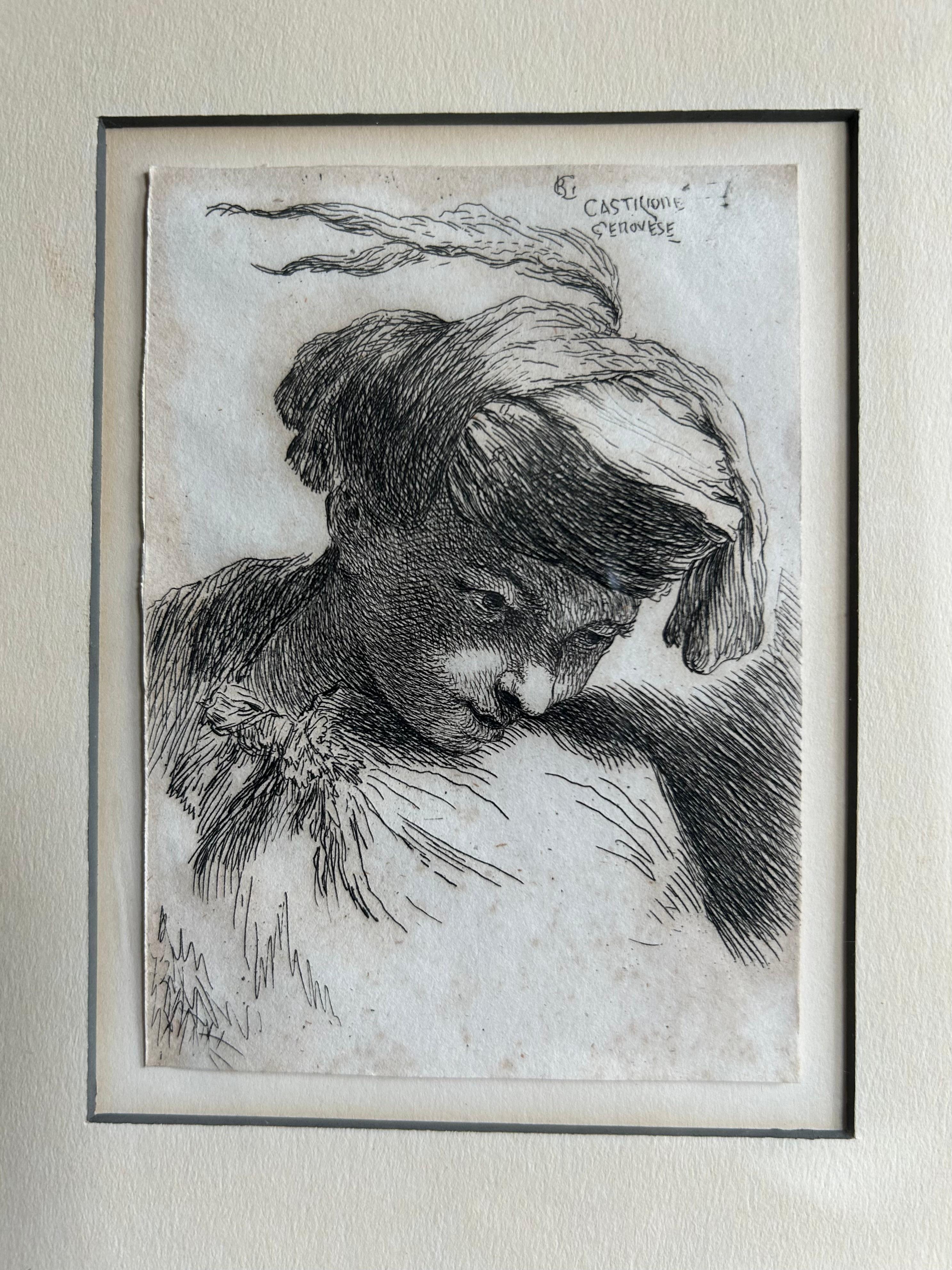 Giovanni Benedetto Castiglione, 1609-1664,  Young Man, Radierung um 1640 im Angebot 1