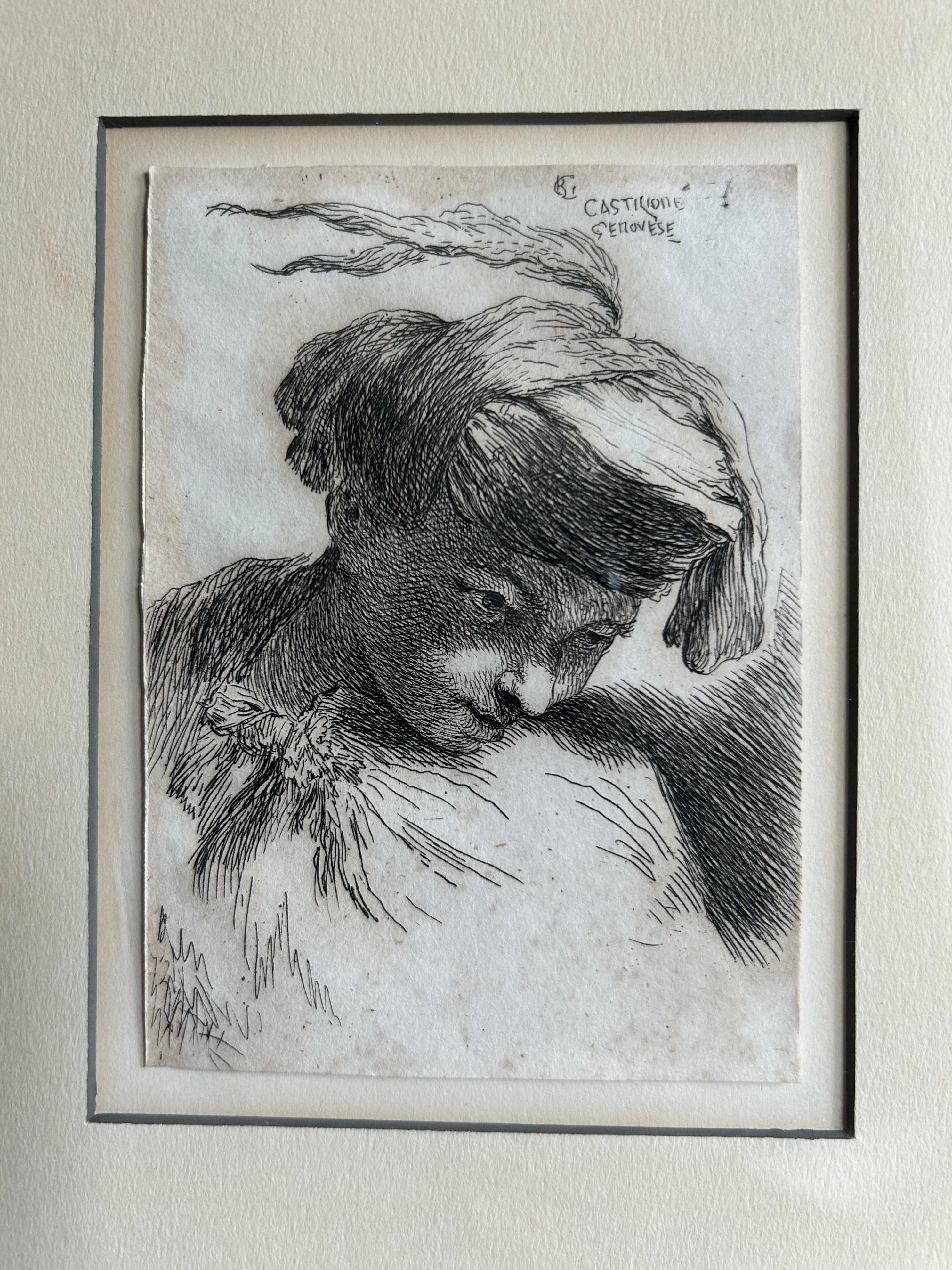 Giovanni Benedetto Castiglione, 1609-1664,  Young Man, Etching Circa 1640 For Sale 1