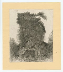 "Man wearing a plumed fur Cap and a Scarf" etching