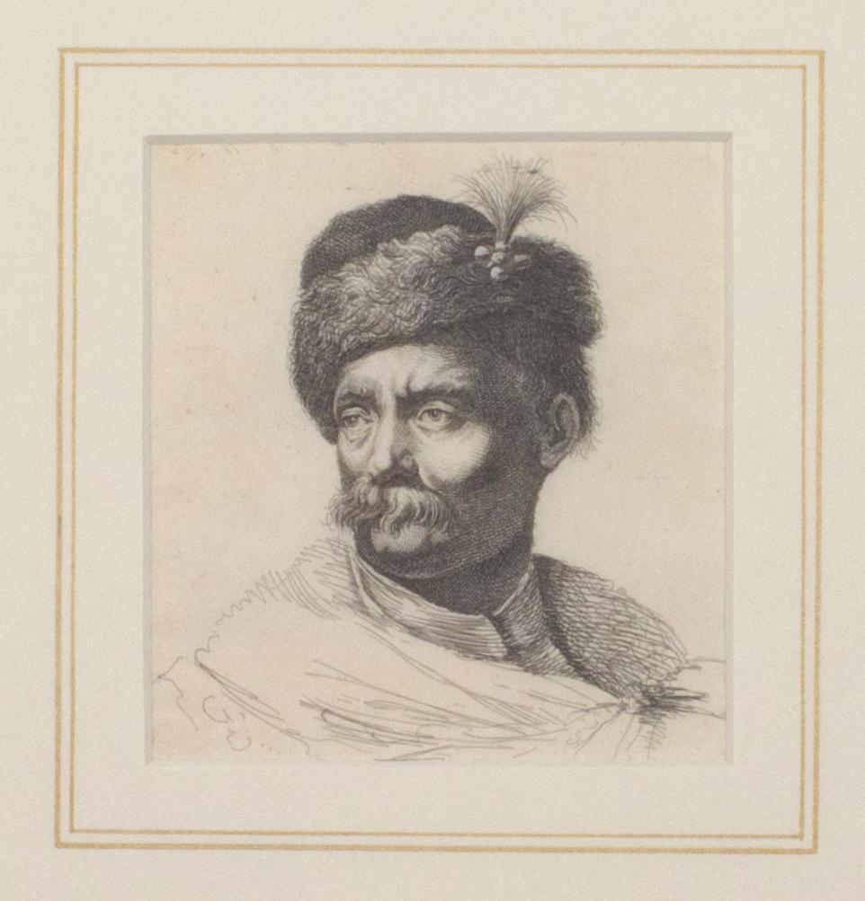 Giovanni Benedetto Castiglione Figurative Print - "Portrait of a Man" original engraving by Italian Baroque artist Castiglione