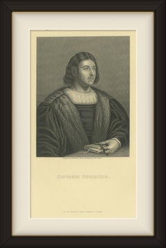 Giovanni Boccaccio, Author of the Decameron, Antique Engraved Portrait