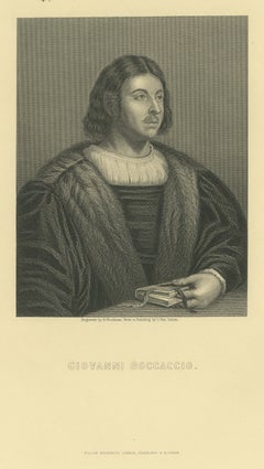 Giovanni Boccaccio, Author of the Decameron, Antique Engraved Portrait