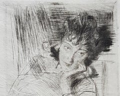 Pensive - Original Etching by Giovanni Boldini - 1902