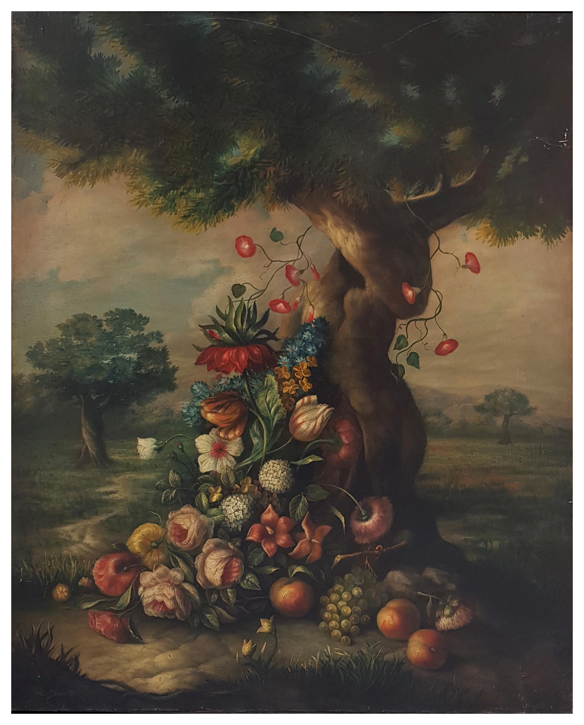 FLOWERING – Italienische Schule – Öl auf Leinwand Italienisches Stillleben – Painting von Giovanni Bonetti