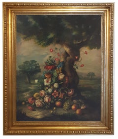 FLEURS - École italienne - Huile sur toile Nature morte italienne