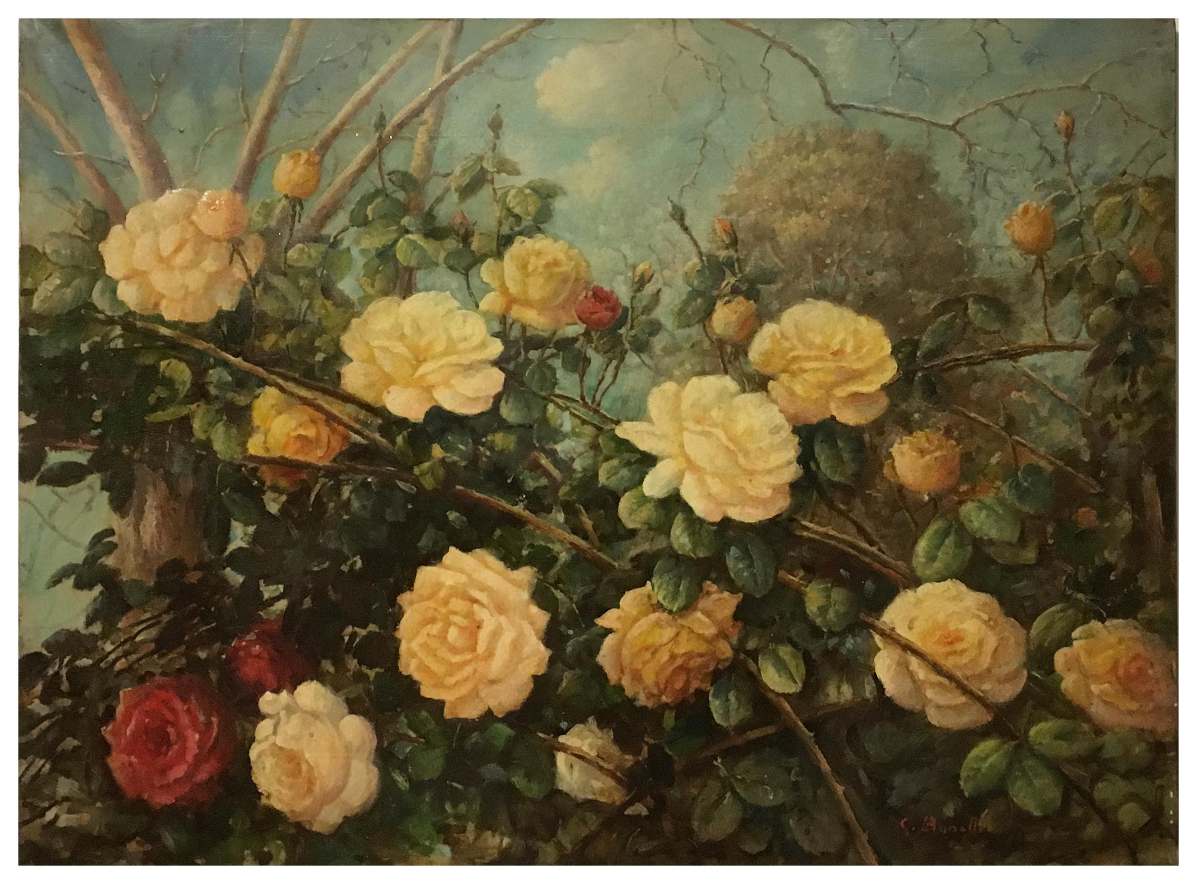 FLOWERS - Italie  École - Nature morte à l'huile sur toile - Marron Still-Life Painting par Giovanni Bonetti