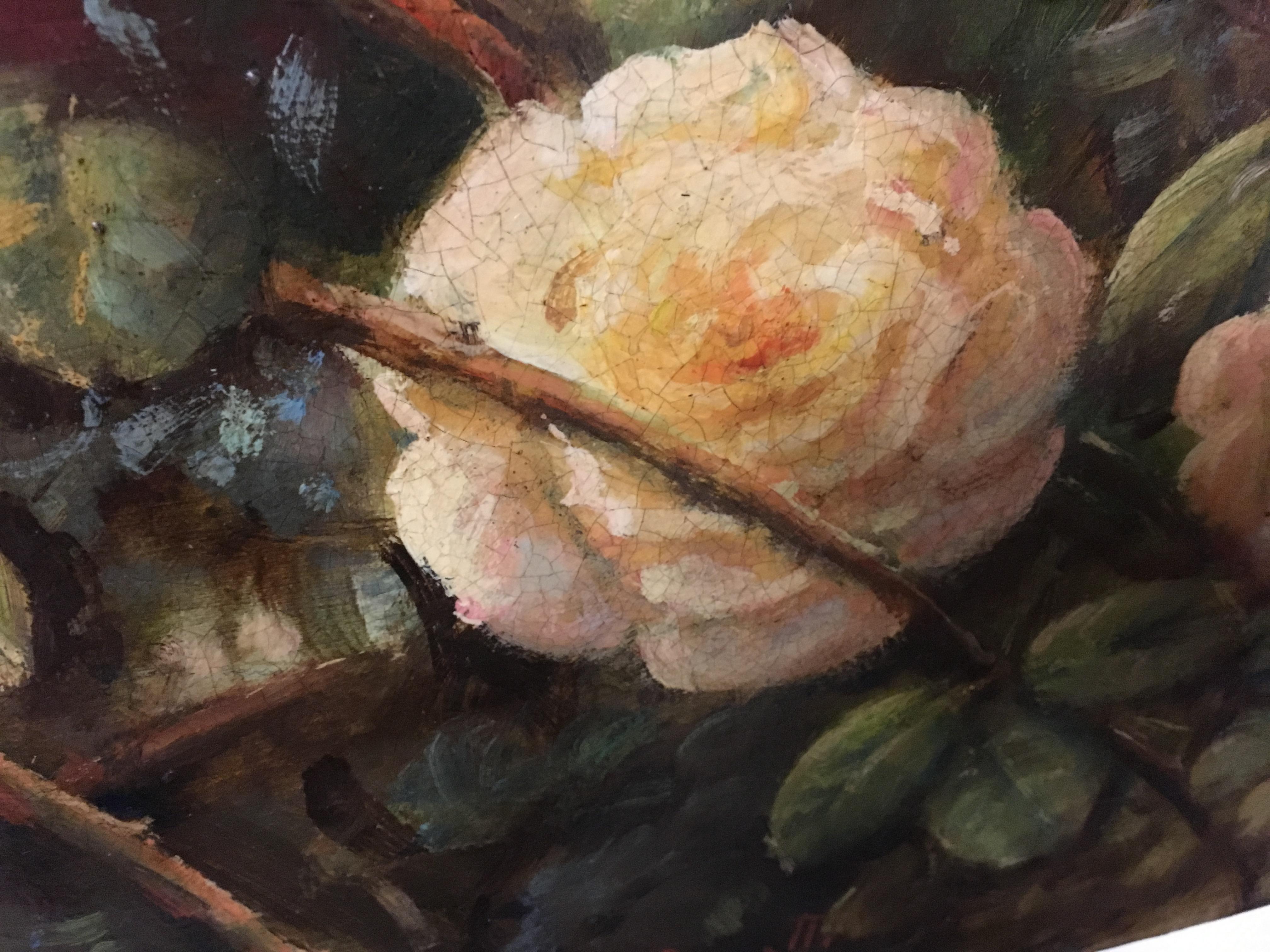 FLOWERS - Italian  School - Still Life Oil on Canvas Painting For Sale 1