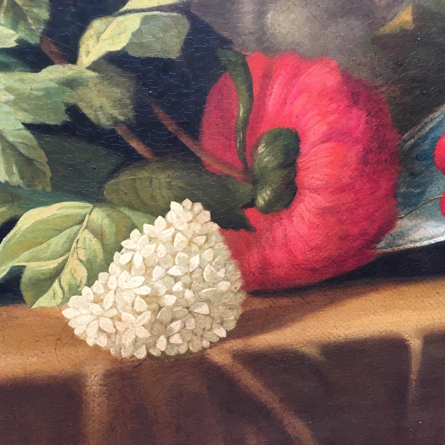 Still life - Oil on canvas cm.80x100, Giovanni Bonetti, Italy 2003

In this very precious oil on canvas, Giovanni Bonetti is inspired by the XVIII flowery compositions painted by the Dutch Jan Van Os.  
Undisputed artist of still life, Giovanni