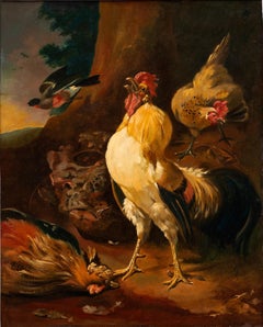 „Ein Triumphant Cockerel, der seine Siege überreicht“, Melchior Hondecoeter (nach)
