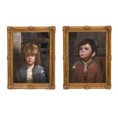 Pair of genre portrait paintings by Italian artist Giovanni Bragolin