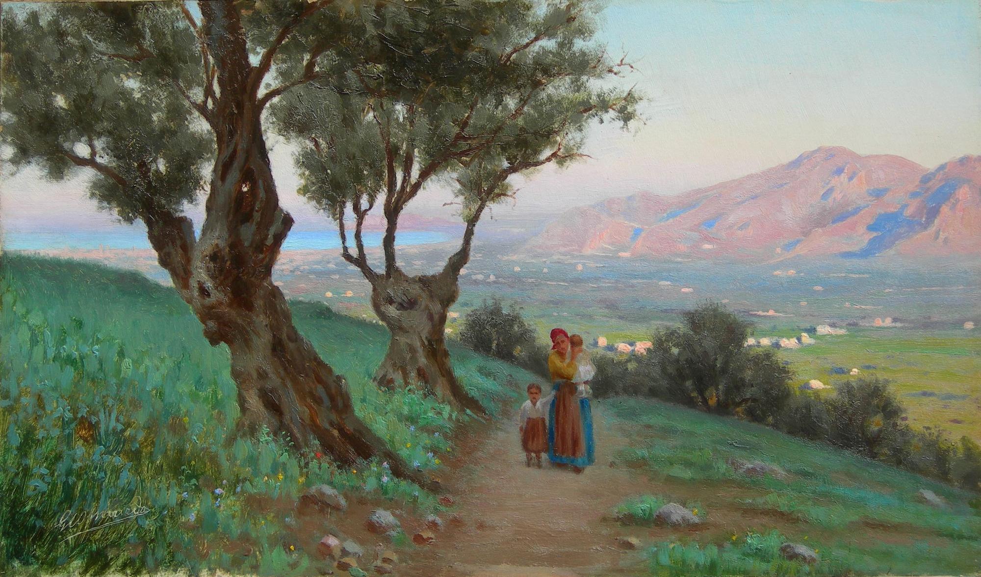 Landscape Painting Giovanni Calamia Lombardo - La plaine de Palerme vue du Monte Pellegrino