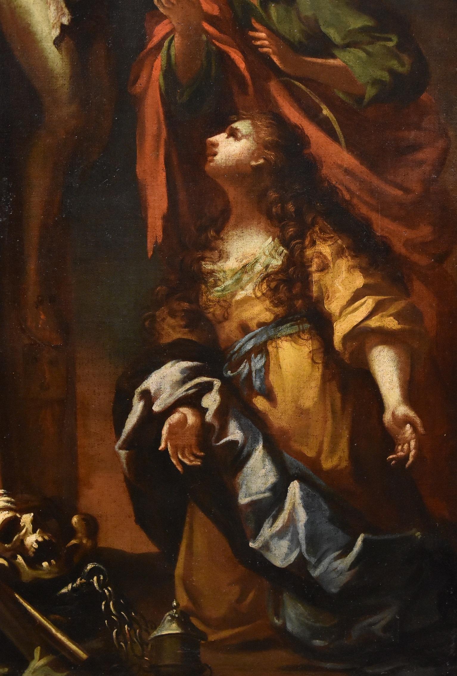 Peinture du Christ Crucified Sagrestani huile sur toile Grand maître 17/18e siècle Italie en vente 4