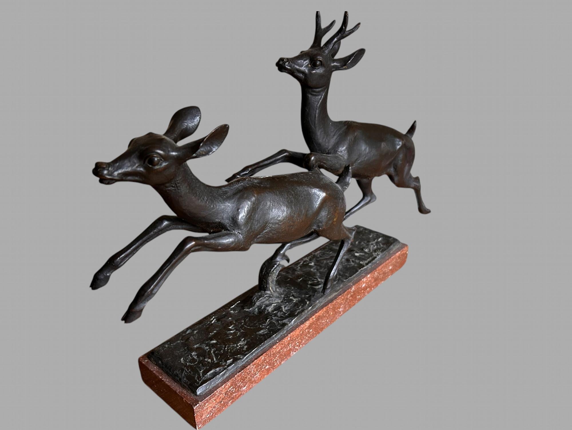 Giovanni Cappelletti - Buck y Doe Bronce sobre base de mármol Italiano en venta