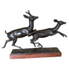 Giovanni Cappelletti - Buck and Doe Bronze on Marble Base