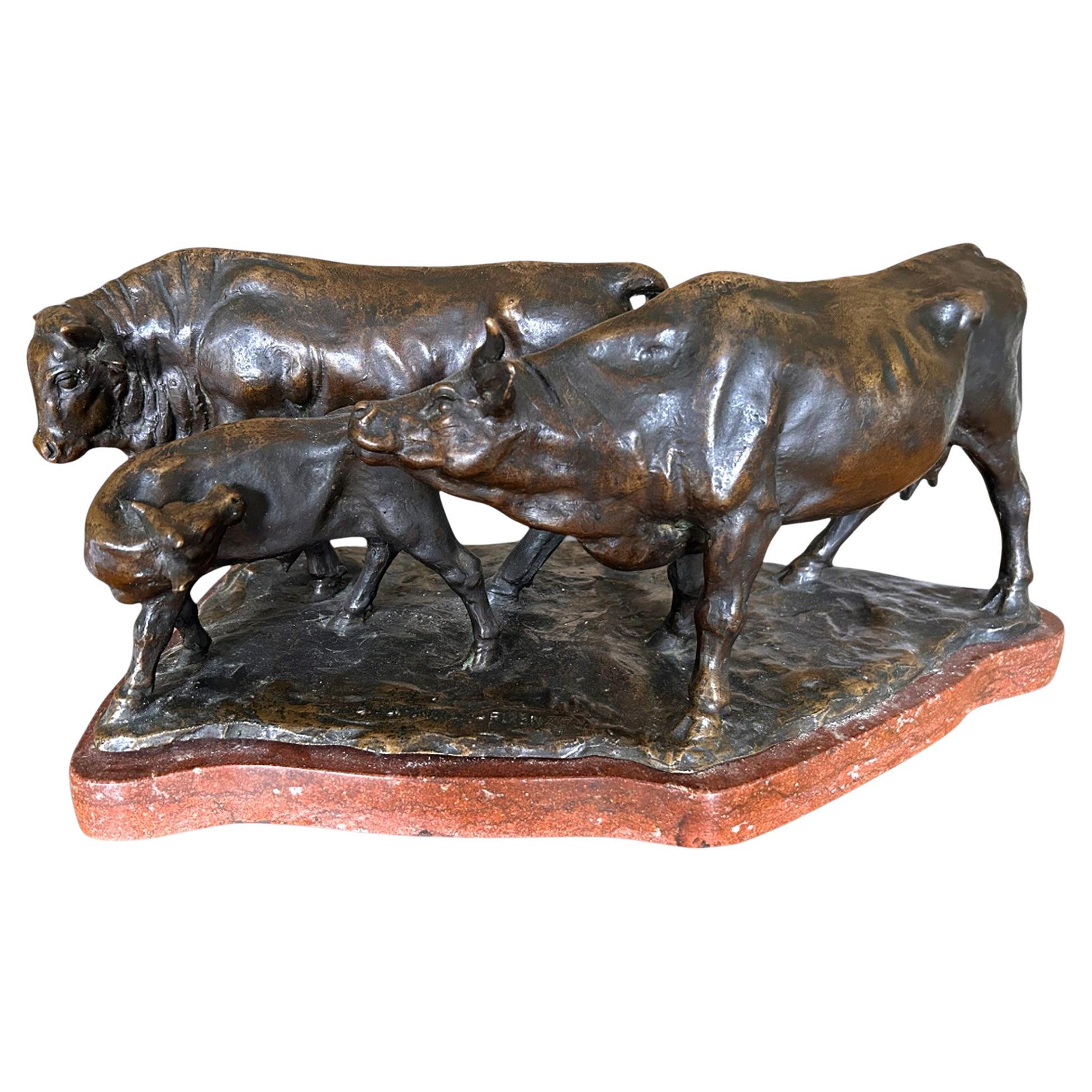 Giovanni Cappelletti - Bronce imponente de gran tamaño  - Toro, vaca y ternero