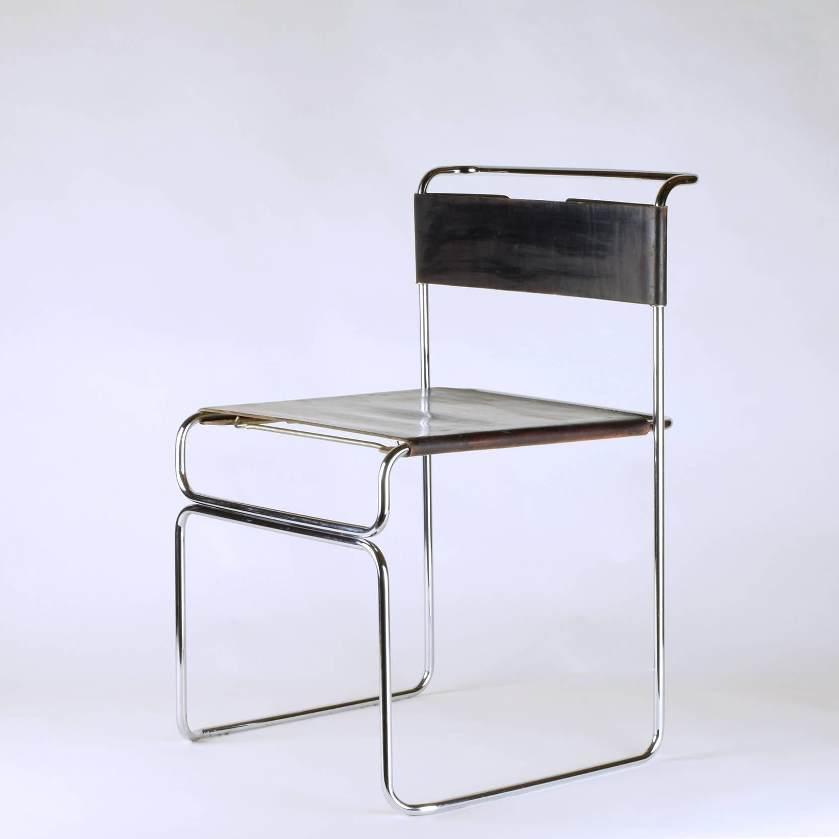 Giovanni Carini
Planula (manufacturer), Italy

Side chair, circa 1970

Chrome-plated steel, dark-brown leather

A homage to the modernist designs of the likes of Marcel Breuer and Mies Van Der Rohe, this is a beautiful and unusual chair.