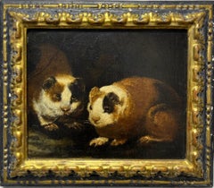 TWO TORTOISESHELL GUINEA PIGS, Italian Old Master Painting 17th C Oil Canvas