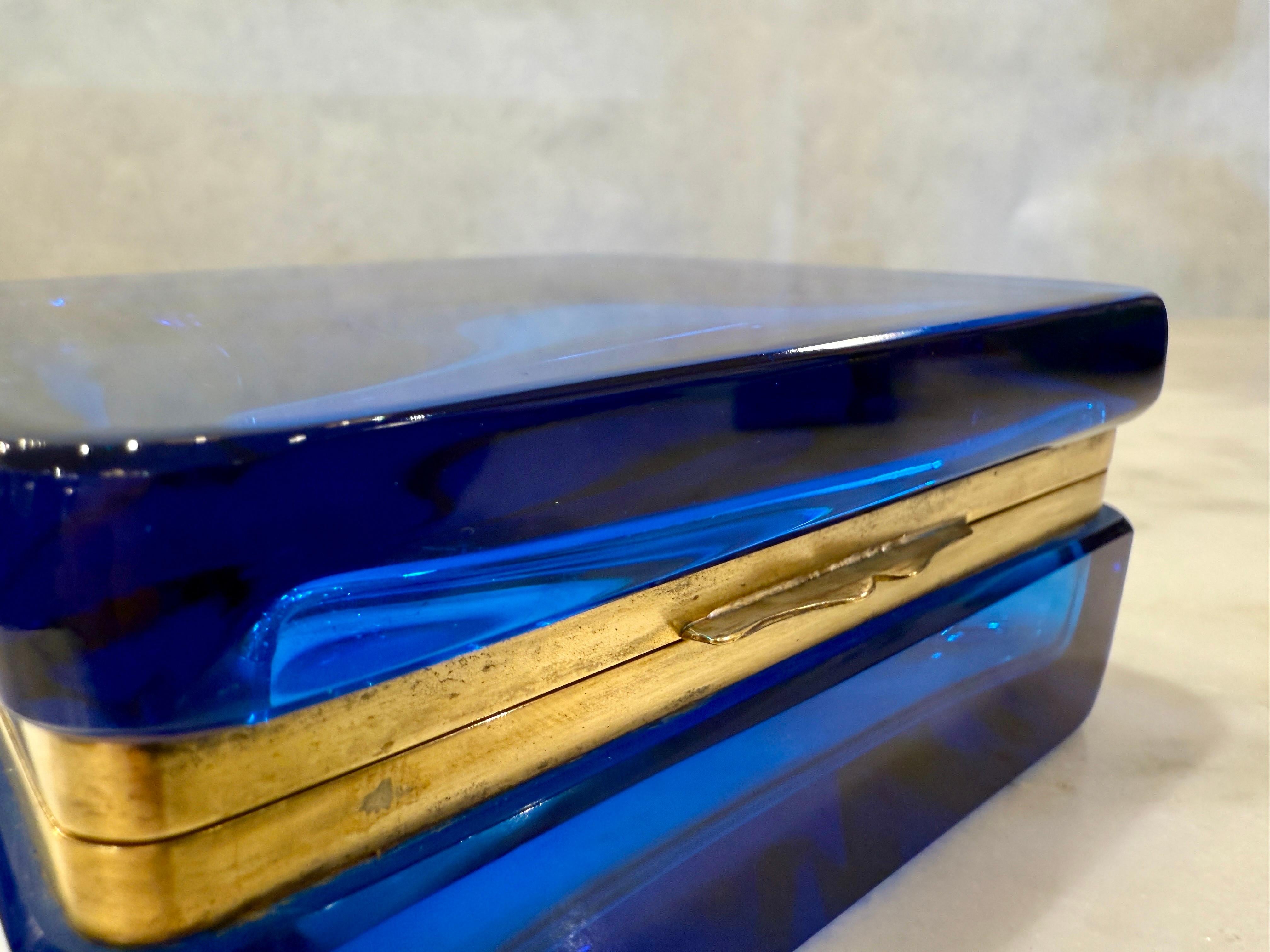 Giovanni Cenedese Caja abatible de cristal de Murano azul de los años 50 Art Decó en venta