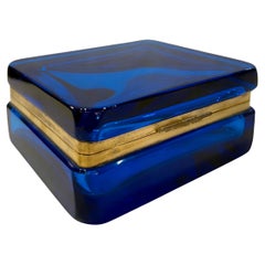 Giovanni Cenedese Caja abatible de cristal de Murano azul de los años 50
