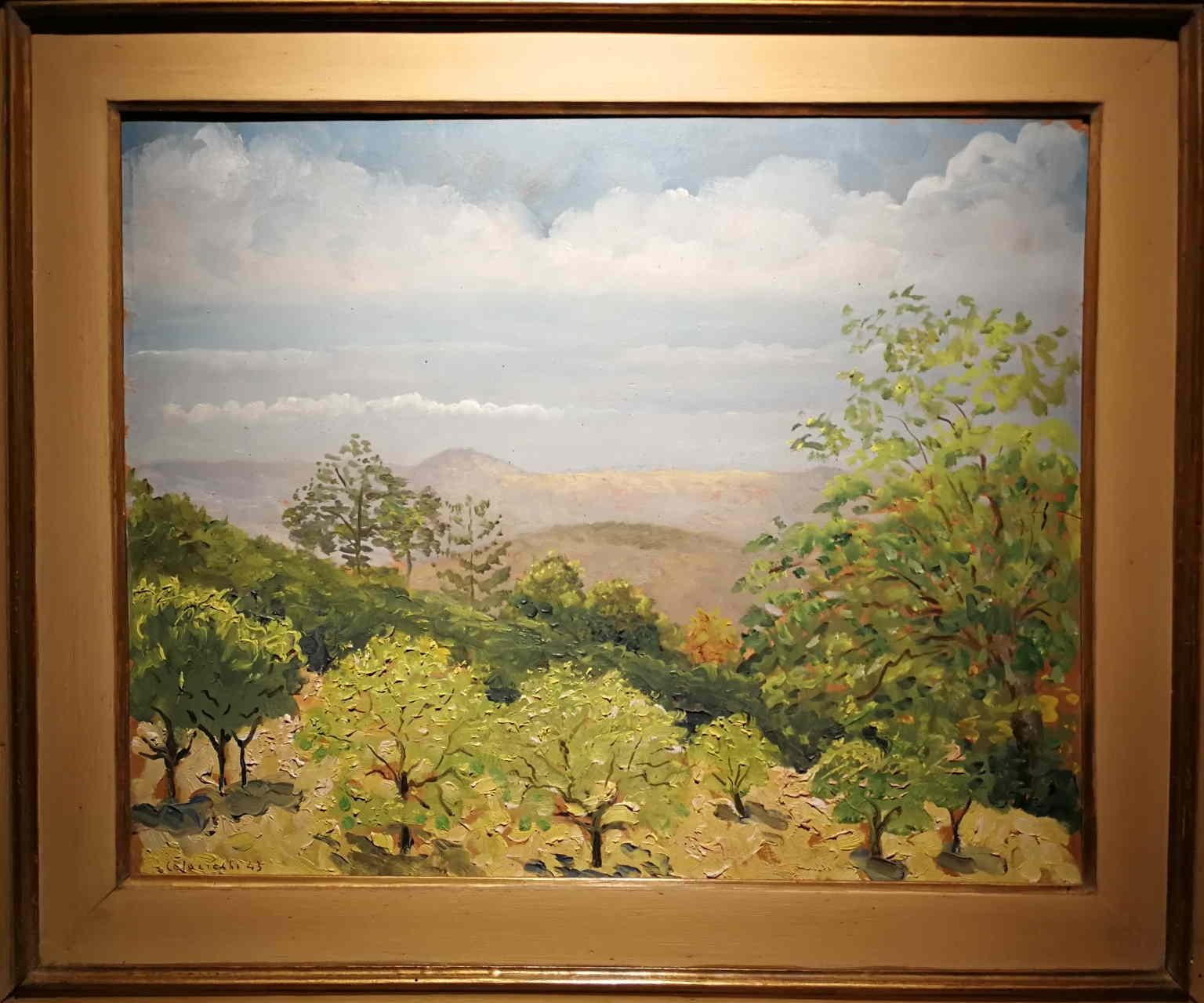 Dipinto figurativo paesaggio toscano del XX secolo olio su tavola - Painting Altro stile artistico di Giovanni Colacicchi