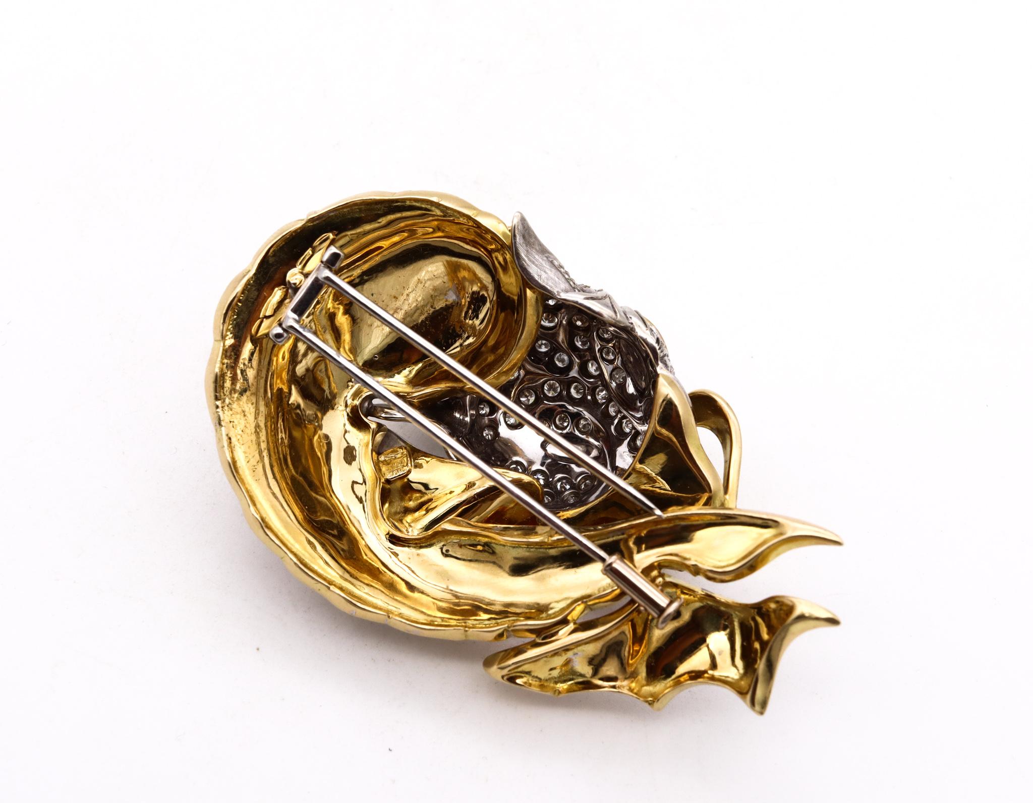 Women's Giovanni Corletto 1960 Enameled Chinoiserie Dragon Brooch 18Kt Gold And Diamonds For Sale