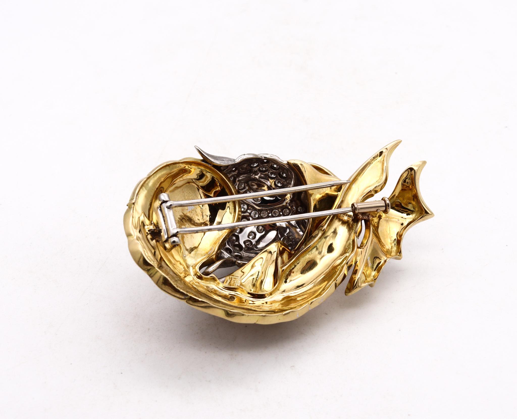 Giovanni Corletto 1960 Enameled Chinoiserie Dragon Brooch 18Kt Gold And Diamonds For Sale 1