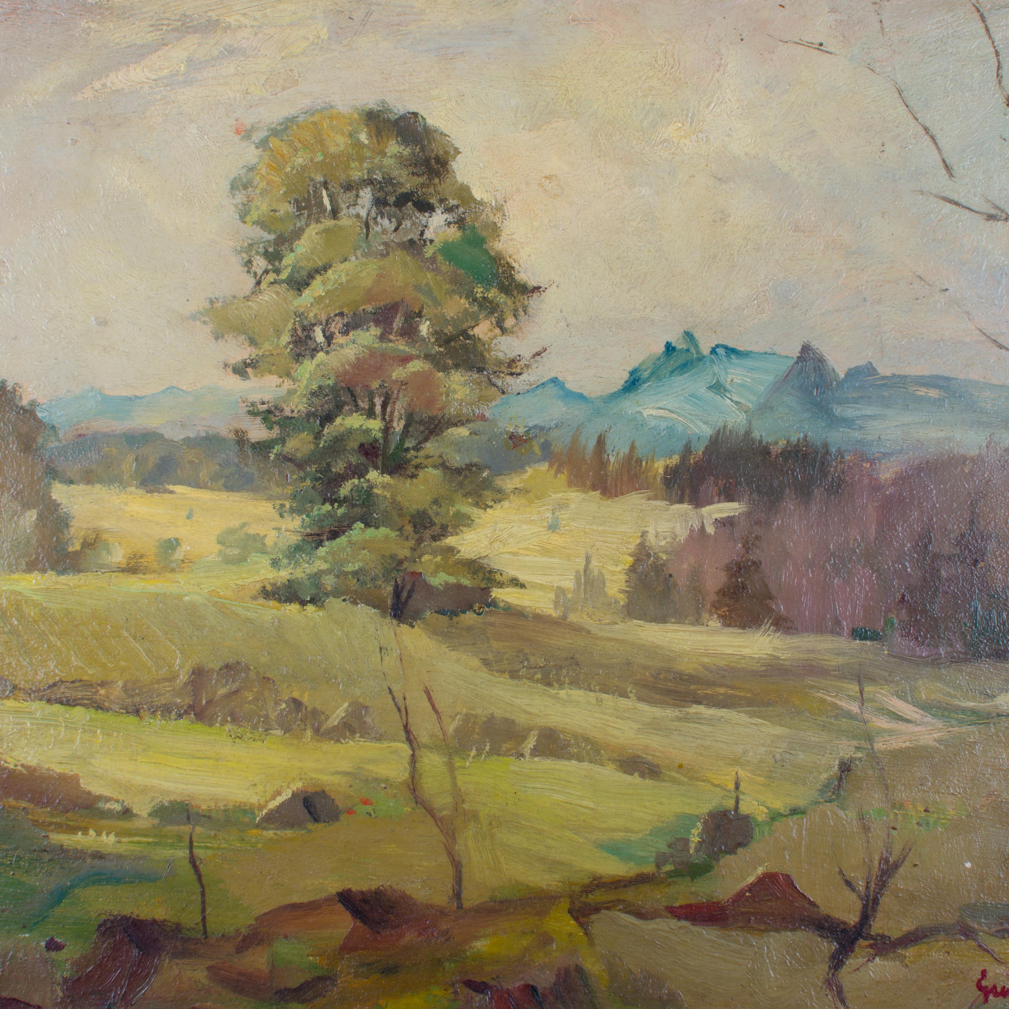 italien Giovanni Costa Huile sur carton Peinture de paysage en vente