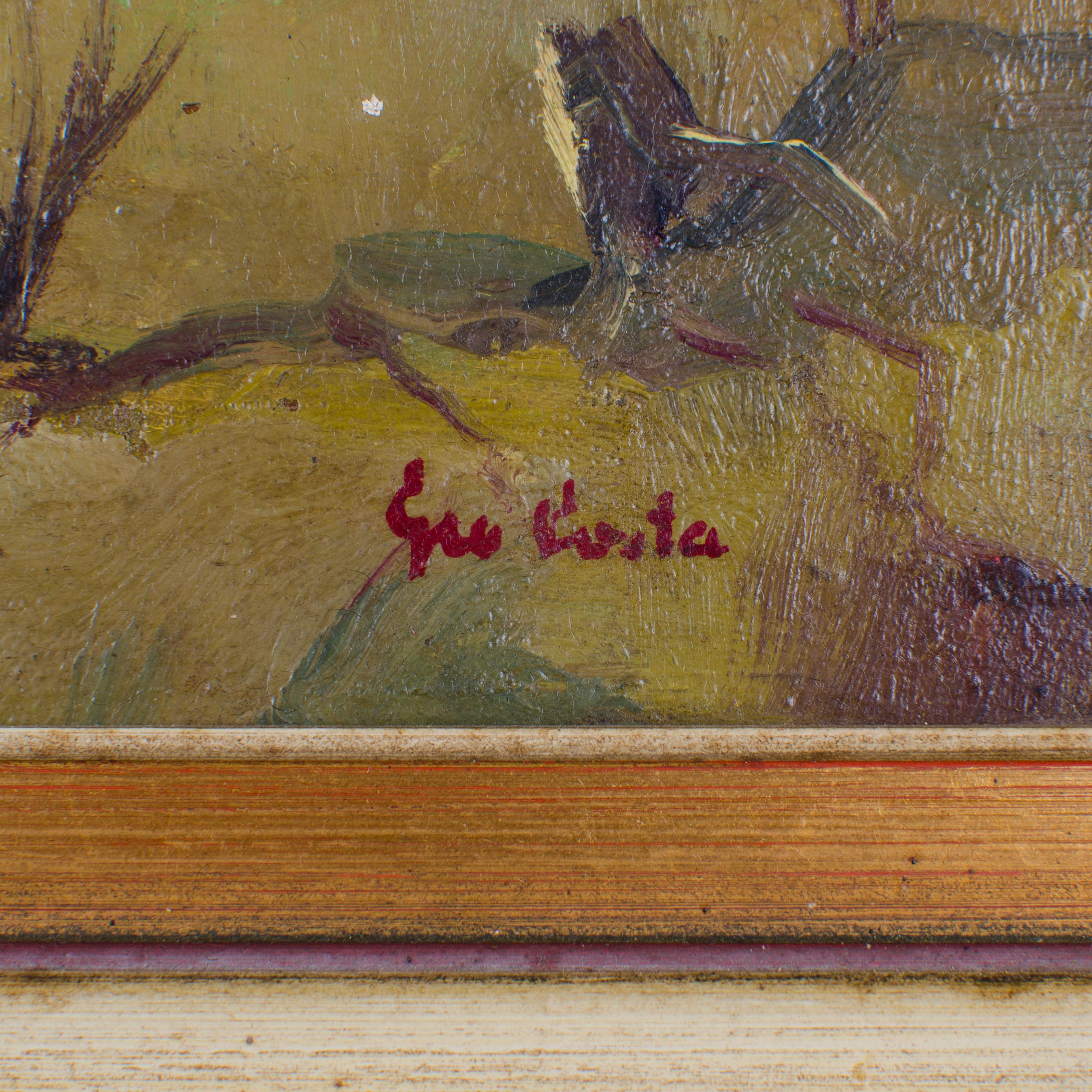 XIXe siècle Giovanni Costa Huile sur carton Peinture de paysage en vente