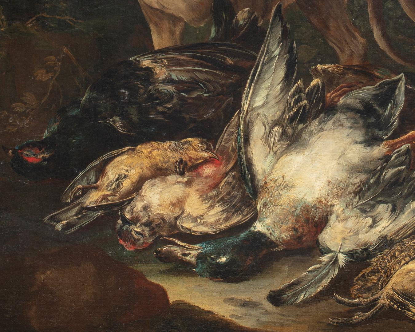 18th Century by Giovanni Crivelli Still life with dog and game Oil on canvas im Angebot 2