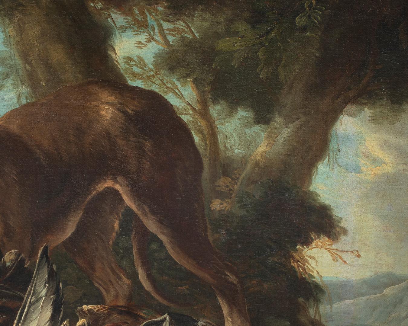 18th Century by Giovanni Crivelli Still life with dog and game Oil on canvas im Angebot 3