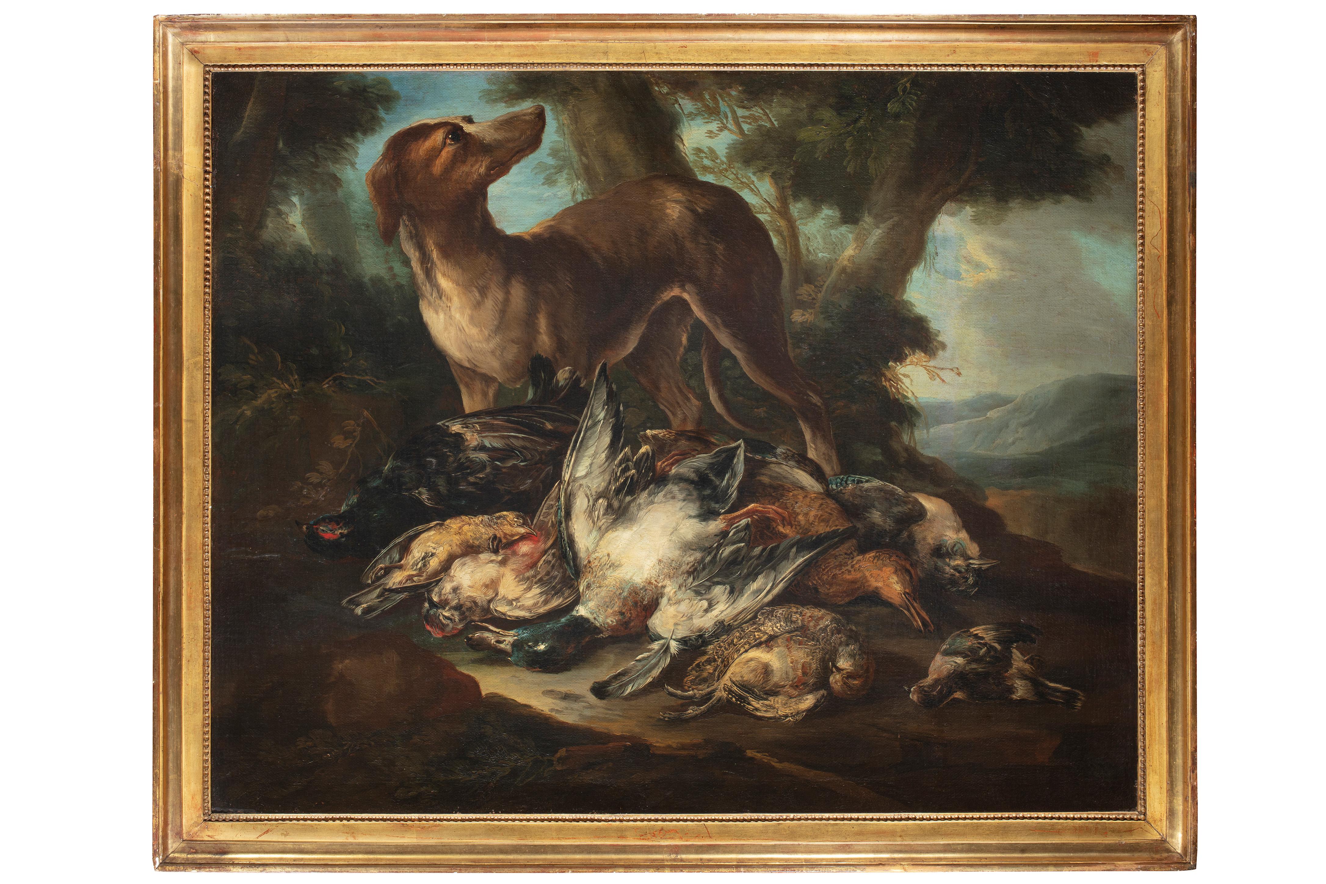18th Century by Giovanni Crivelli Still life with dog and game Oil on canvas