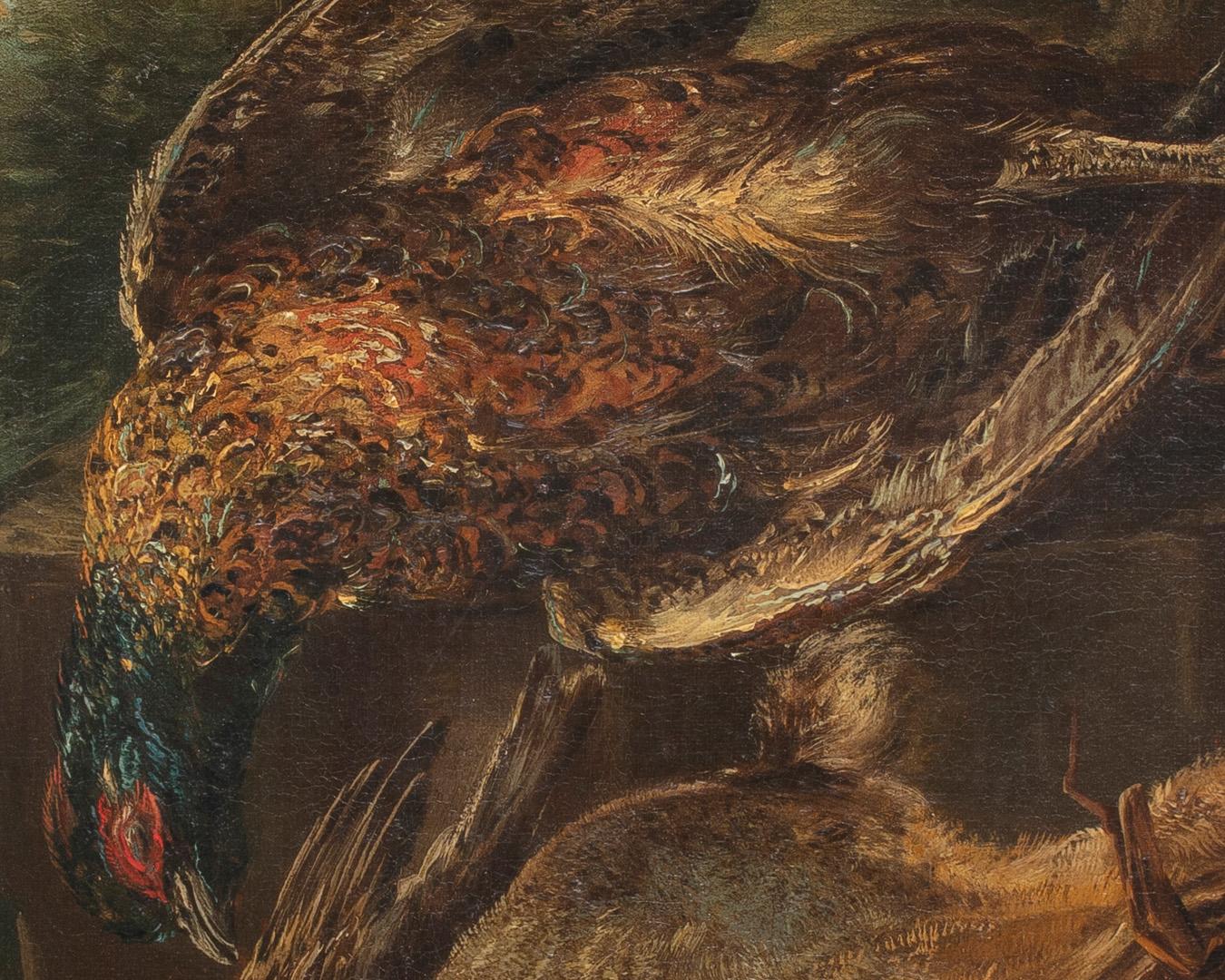 18th Century by Giovanni Crivelli Still life with game in a rural landscape (Schwarz), Still-Life Painting, von Giovanni Crivelli, known as Il Crivellino 