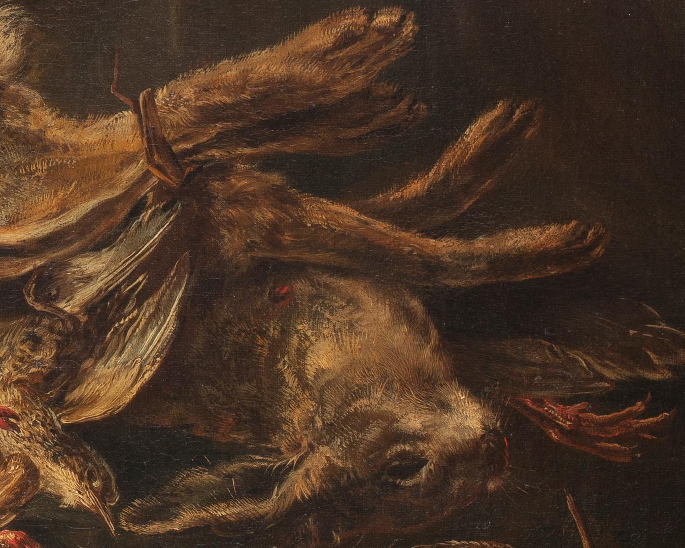 Giovanni Crivelli, bekannt als Il Crivellino (Mailand? Italien, 1680/90 - Parma, Italien, 1760)
Titel: Stilleben mit Wild in einer ländlichen Landschaft
Medium: Öl auf Leinwand
Maße: ohne Rahmen 93 × 115 cm - mit Rahmen 106 x 128 x 5 cm
Nicht