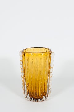 Giovanni Dalla Fina Amber Murano Glass Vase with Gold Leaf, 1990s
