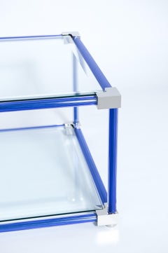 Giovanni Dalla Fina Blue Murano Glass Chrome Coffee Table, 1990s