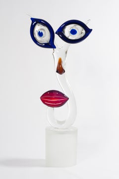 Giovanni dalla Fina Murano Glass Abstract Face Sculpture, Italy, 1990s