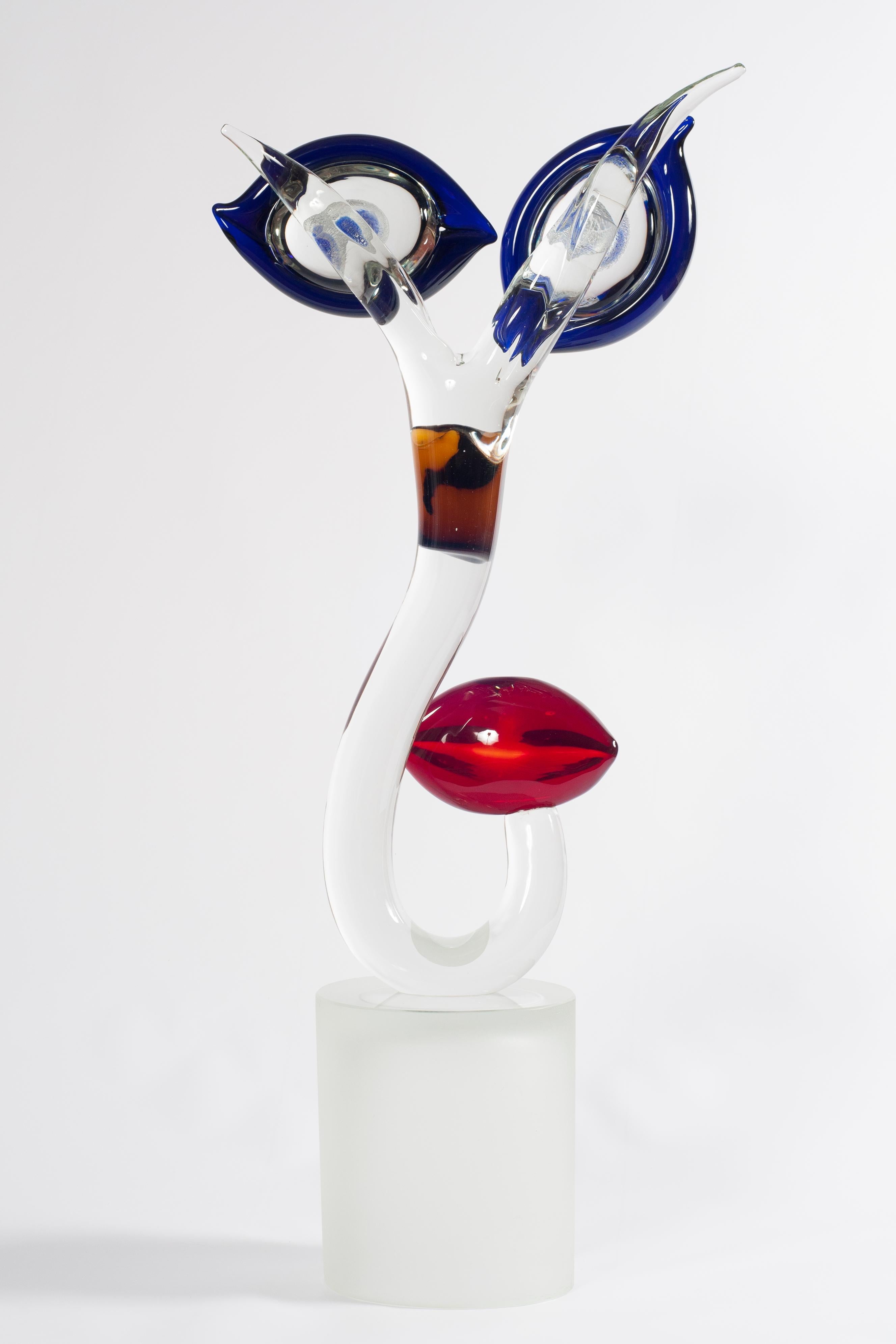 Vetro Scultura astratta di volti in vetro di Murano di Giovanni Dalla Fina, Italia, anni '90 in vendita