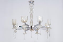 Giovanni dalla Fina Murano Glass Irridato Eight-Light Chrome Chandelier, 1980s