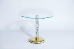 Giovanni Dalla Fina Murano Glass Side Table with Bubbles and Brass Base, 1980s