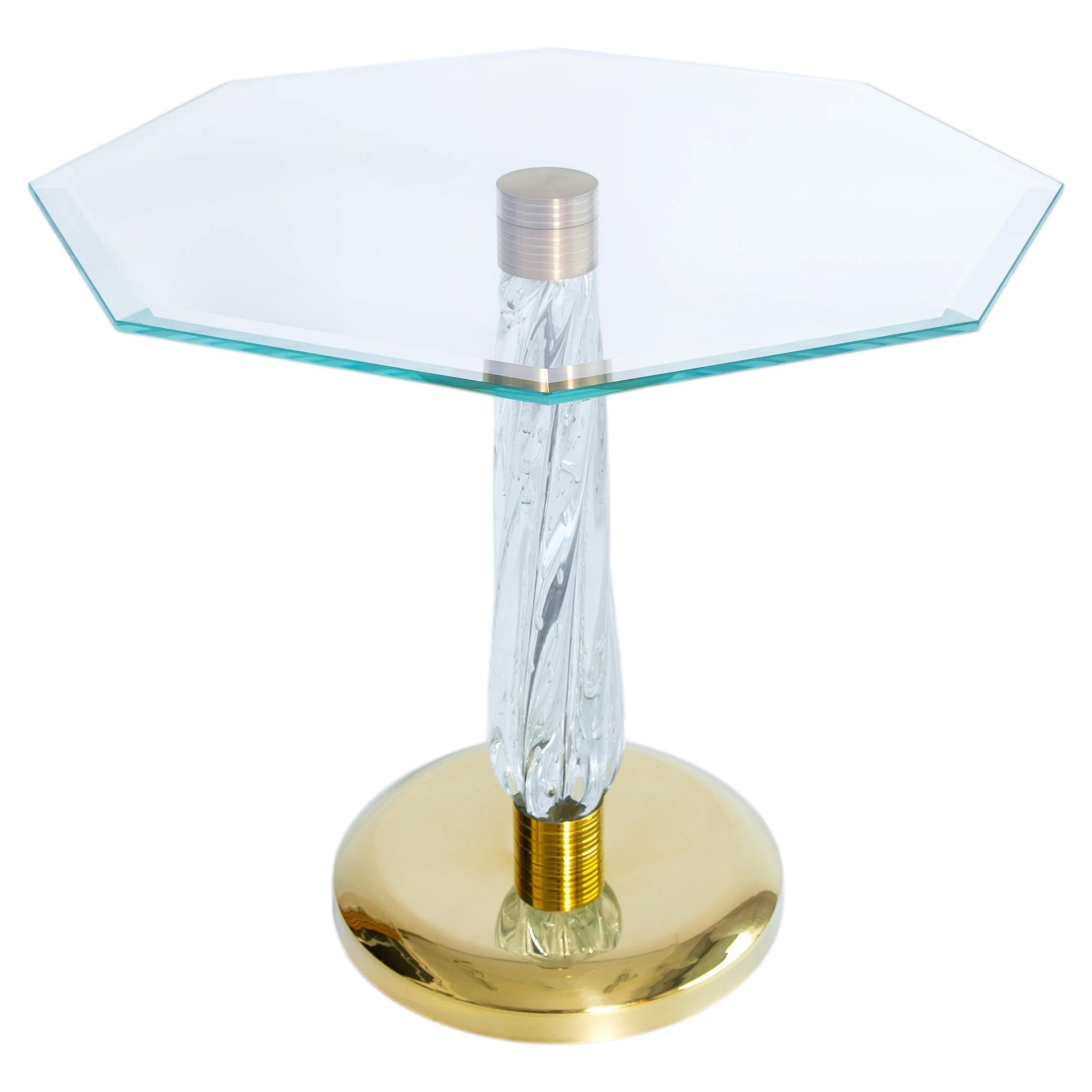Giovanni Dalla Fina Murano Glass Side Table with Bubbles and Brass Base, 1980s For Sale