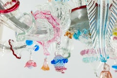 Lustre floral à six lumières en verre de Murano, Giovanni Dalla Fina, Italie, années 1980