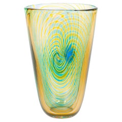 Giovanni Dalla Fina Murano Glass Vortex Vase in Green and Orange, Italy, 1980s