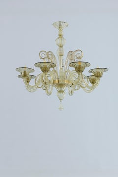 Giovanni Dalla Fina Murano Ribbed Glass Eight Arm Chandelier in Smoky Fumè, 1990