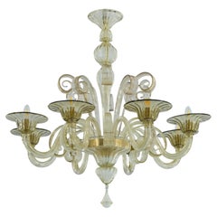 Giovanni Dalla Fina Murano Ribbed Glass Eight Arm Chandelier in Smoky Fumè, 1990